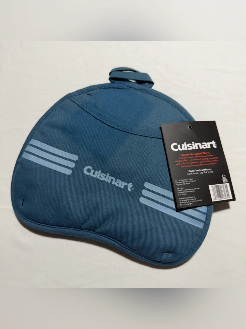 Cuisinart Teal Blue Oven Mitt Pair with Light Stripe Accents